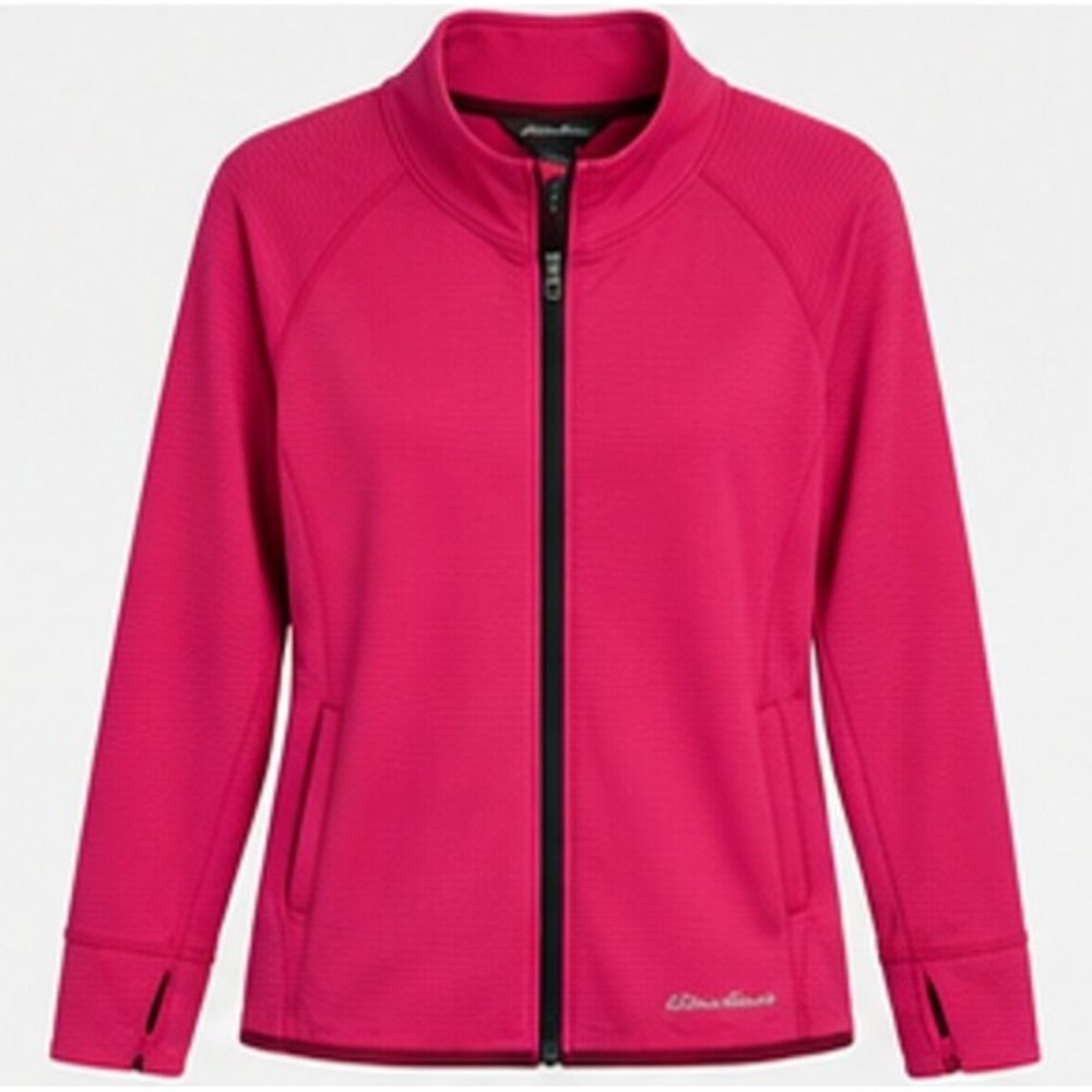 Eddie Bauer Womens Pink Grid Fleece Jacket w/ Thumbholes 2XL Gorpcore Cabincore